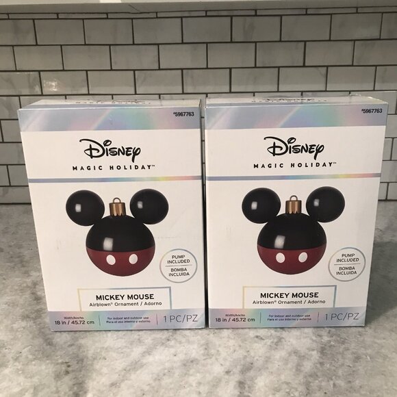 Disney Mickey Mouse Airblown Ornament Set of 2 Christmas New 18" Pump Included - Picture 1 of 2